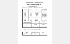 Calendrier école VTT 1er trimestre 2025