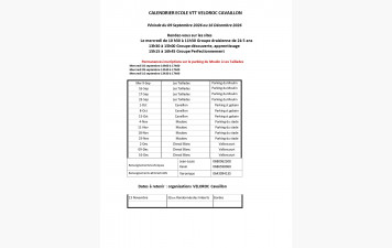 Calendrier école VTT 4ème trimestre 2026