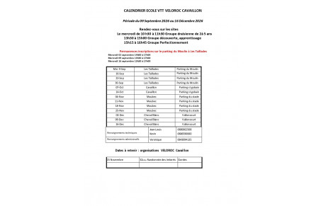 Calendrier école VTT 4ème trimestre 2026